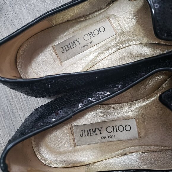 Jimmy Choo Black Sequin Smoking Slippers Sz 37 - Picture 8 of 10